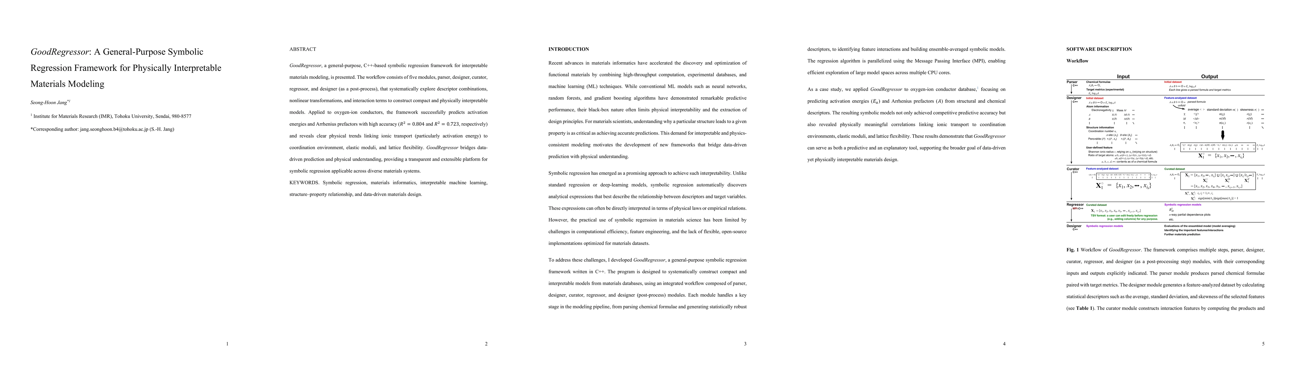Thumbnail for GoodRegressor: A General-Purpose Symbolic Regression Framework for
  Physically Interpretable Materials Modeling