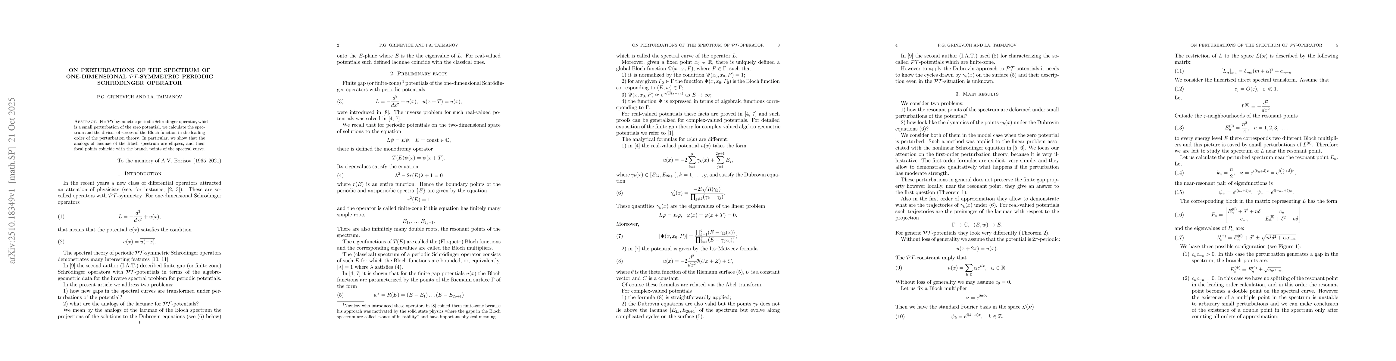 Thumbnail for On perturbations of the spectrum of one-dimensional PT-symmetric
  periodic Schrodinger operator