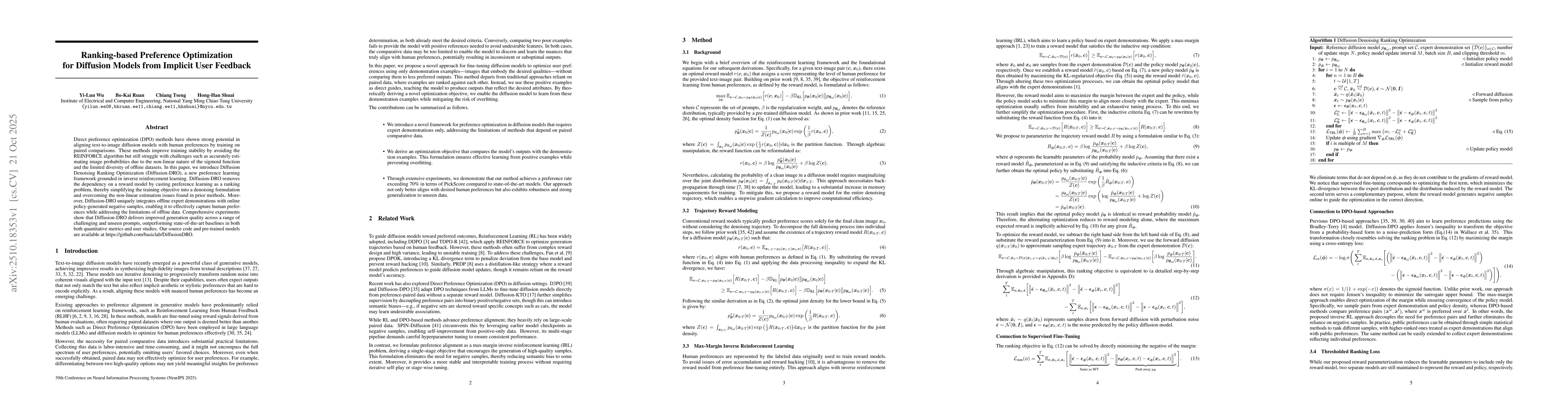 Thumbnail for Ranking-based Preference Optimization for Diffusion Models from Implicit
  User Feedback