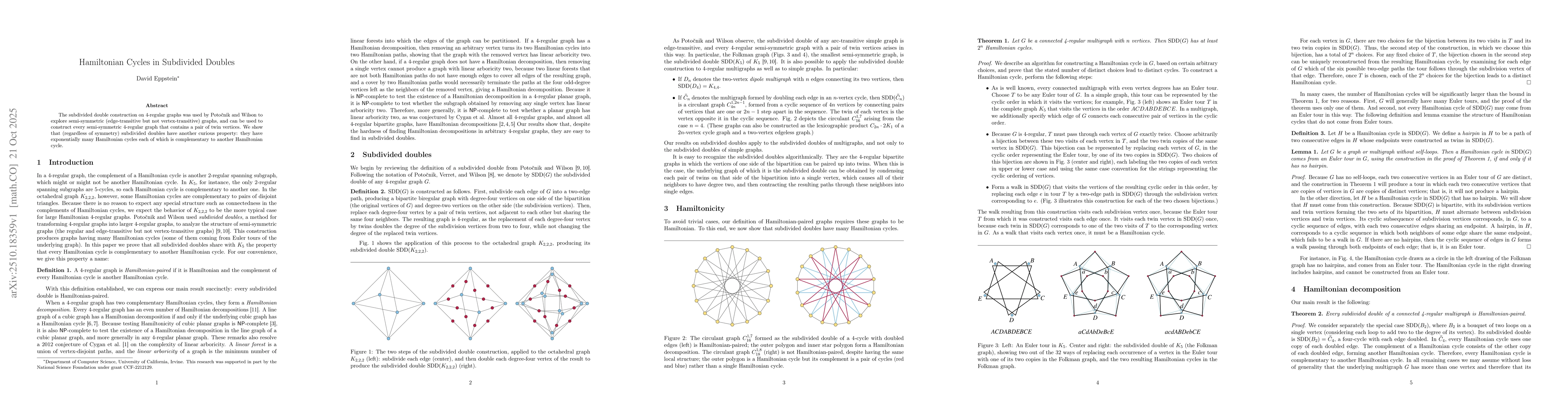 Thumbnail for Hamiltonian Cycles in Subdivided Doubles