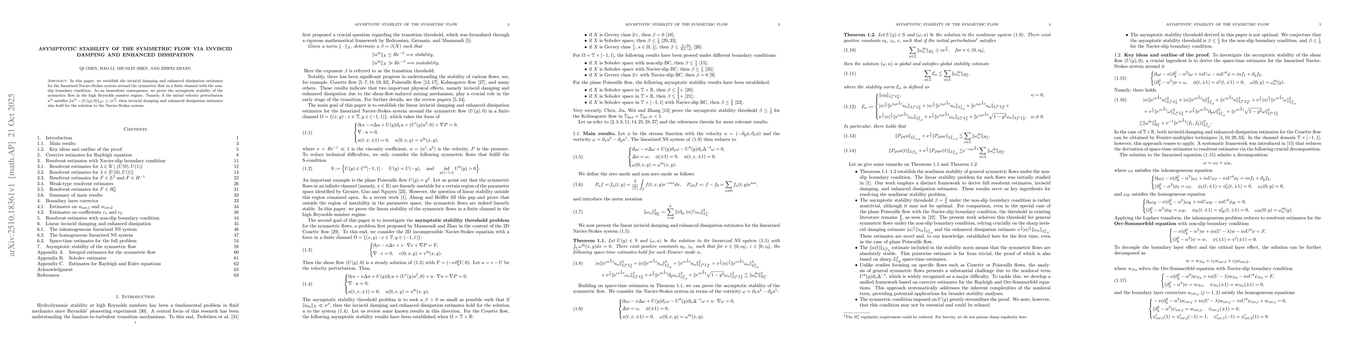 Thumbnail for Asymptotic stability of the symmetric flow via inviscid damping and
  enhanced dissipation