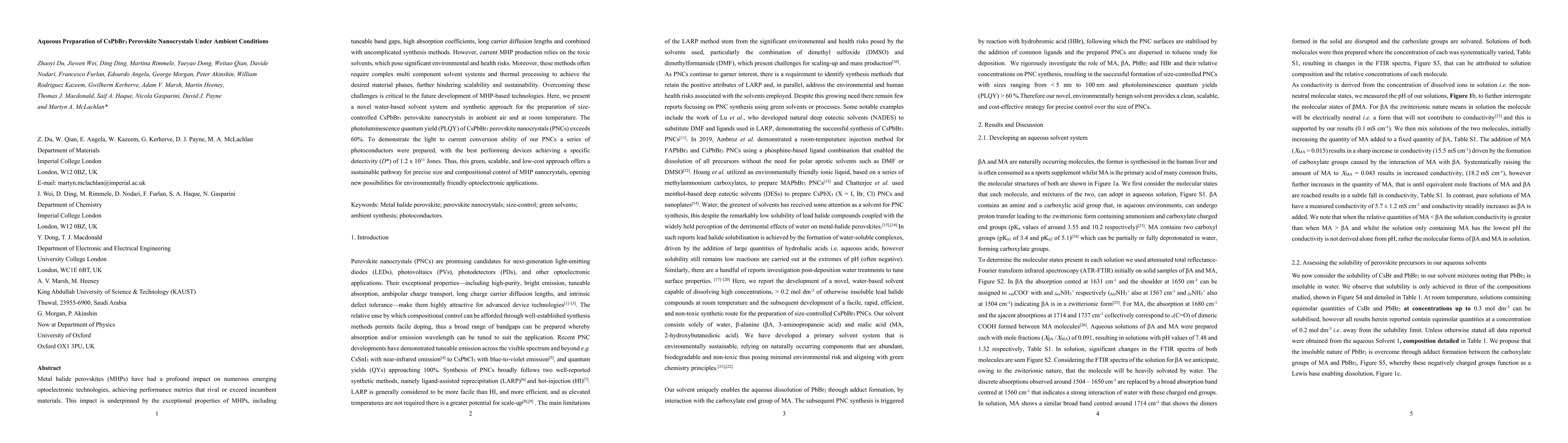 Thumbnail for Aqueous Preparation of CsPbBr3 Perovskite Nanocrystals Under Ambient
  Conditio