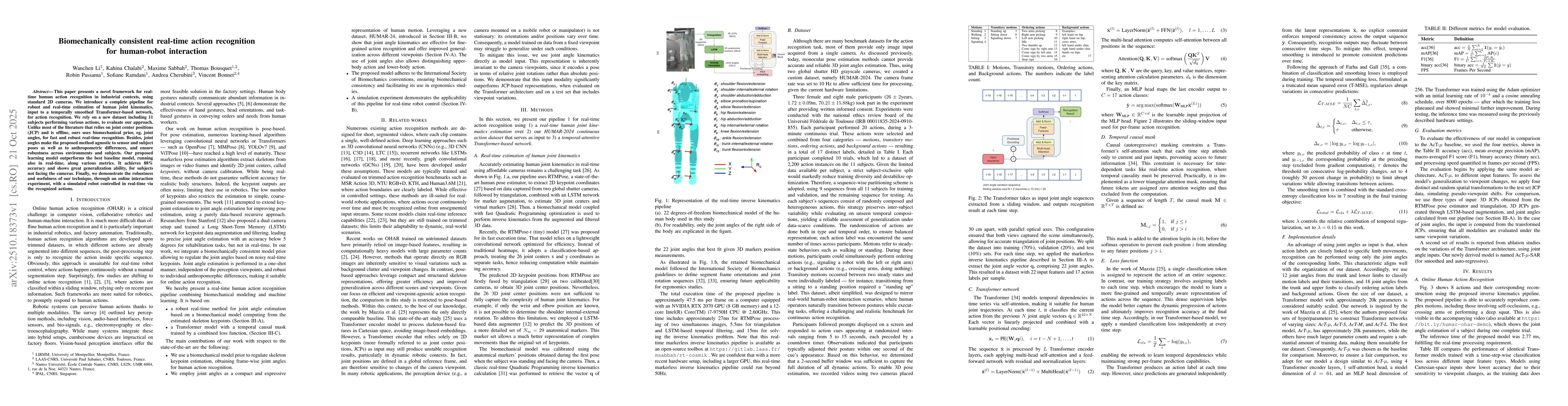 Thumbnail for Biomechanically consistent real-time action recognition for human-robot
  interaction