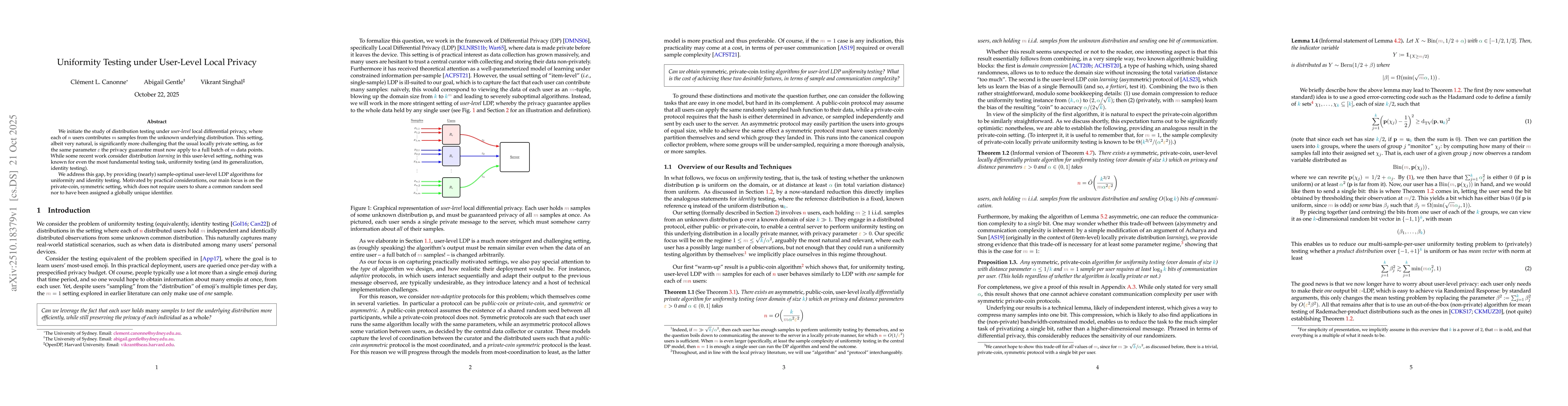 Thumbnail for Uniformity Testing under User-Level Local Privacy
