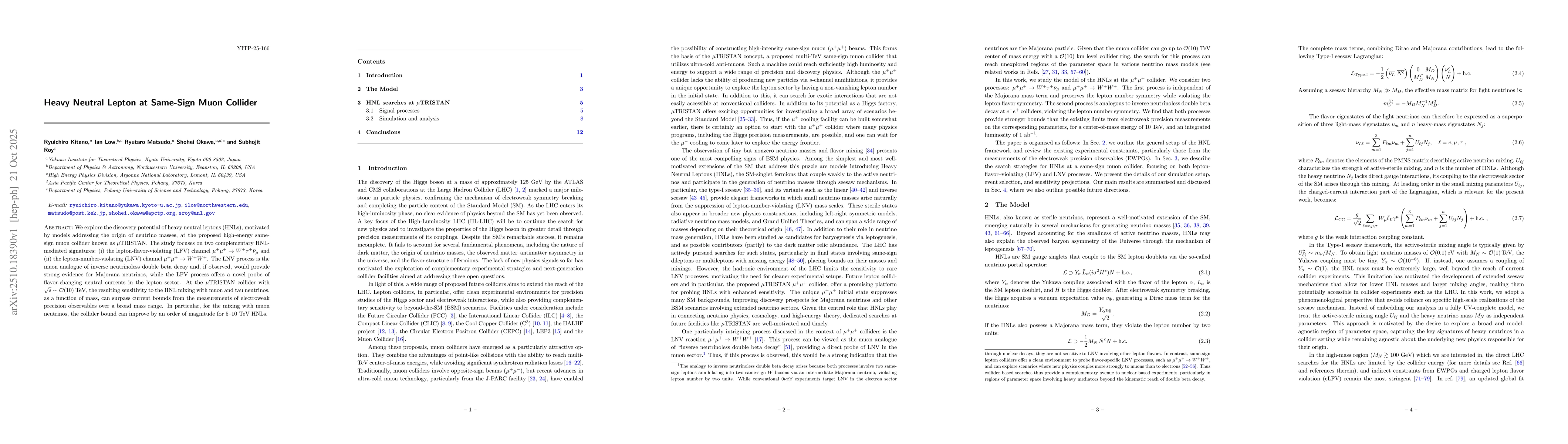 Thumbnail for Heavy Neutral Lepton at Same-Sign Muon Collider