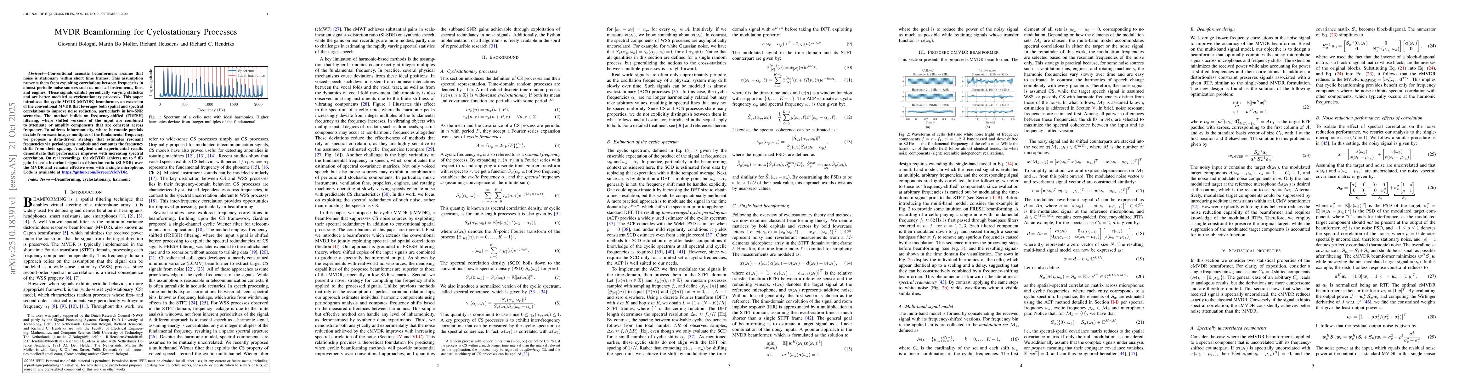 Thumbnail for MVDR Beamforming for Cyclostationary Processes