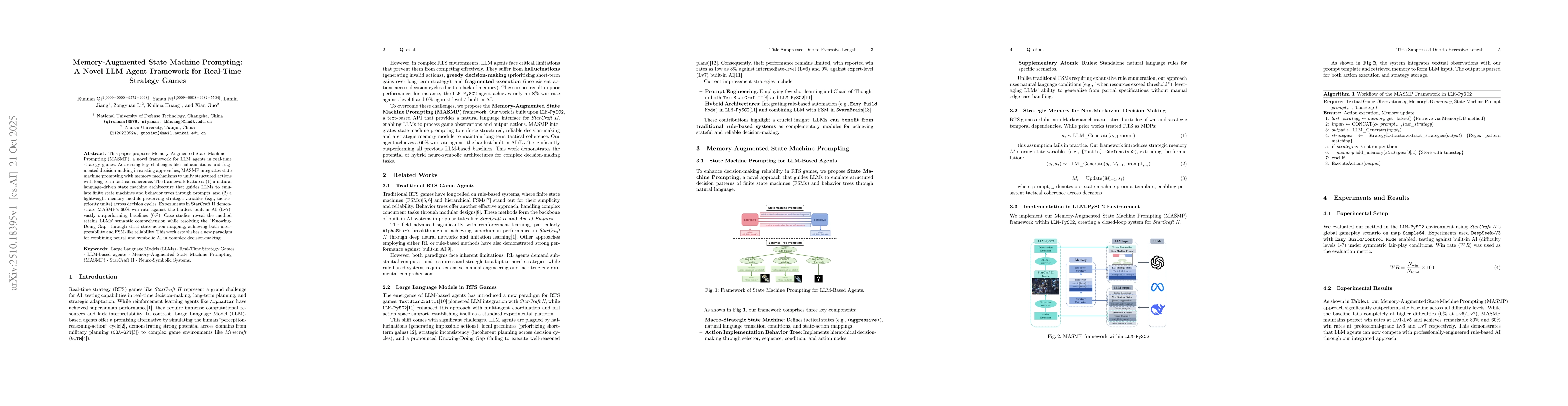 Thumbnail for Memory-Augmented State Machine Prompting: A Novel LLM Agent Framework
  for Real-Time Strategy Games
