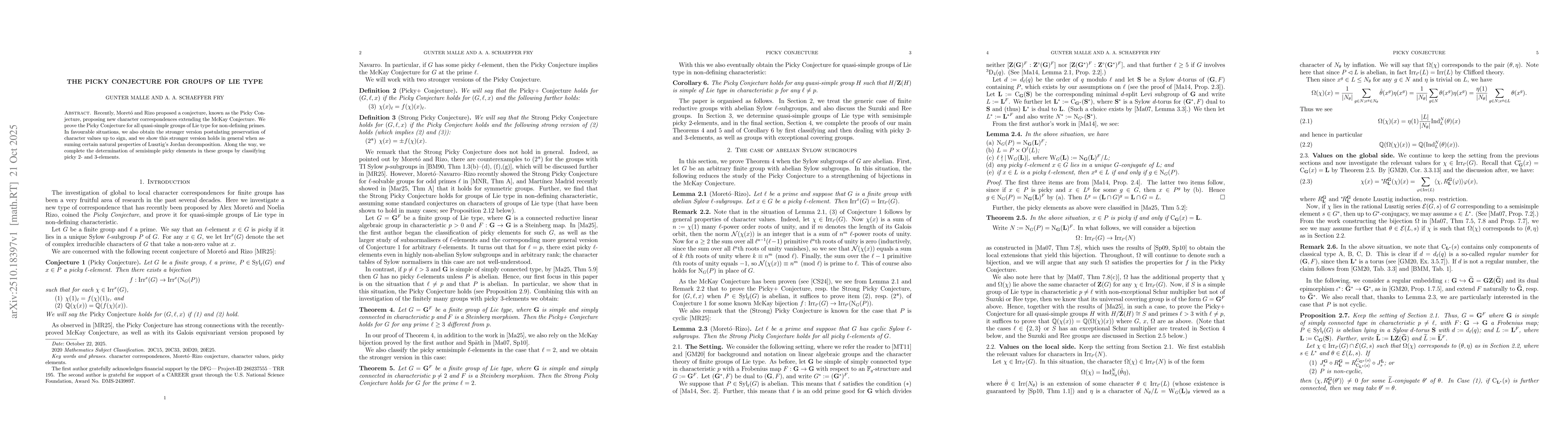 Thumbnail for The Picky Conjecture for groups of Lie type