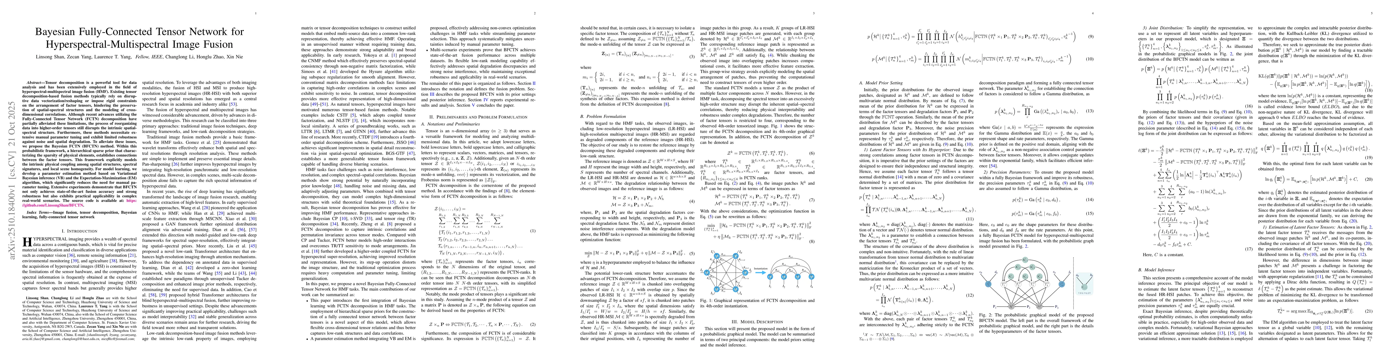 Thumbnail for Bayesian Fully-Connected Tensor Network for Hyperspectral-Multispectral
  Image Fusion