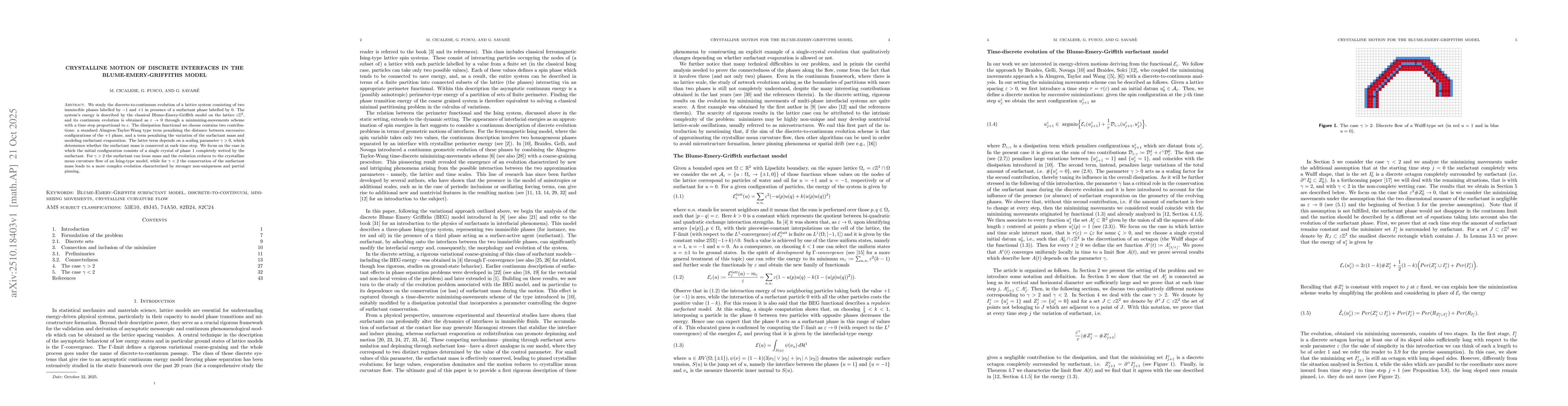 Thumbnail for Crystalline motion of discrete interfaces in the Blume-Emery-Griffiths
  model