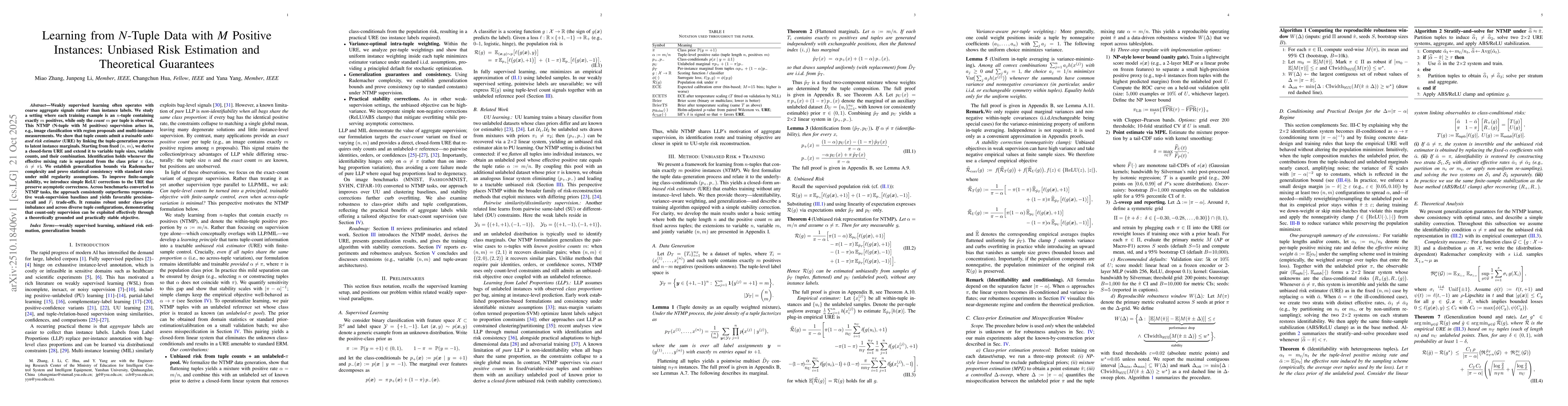Thumbnail for Learning from N-Tuple Data with M Positive Instances: Unbiased Risk
  Estimation and Theoretical Guarantees
