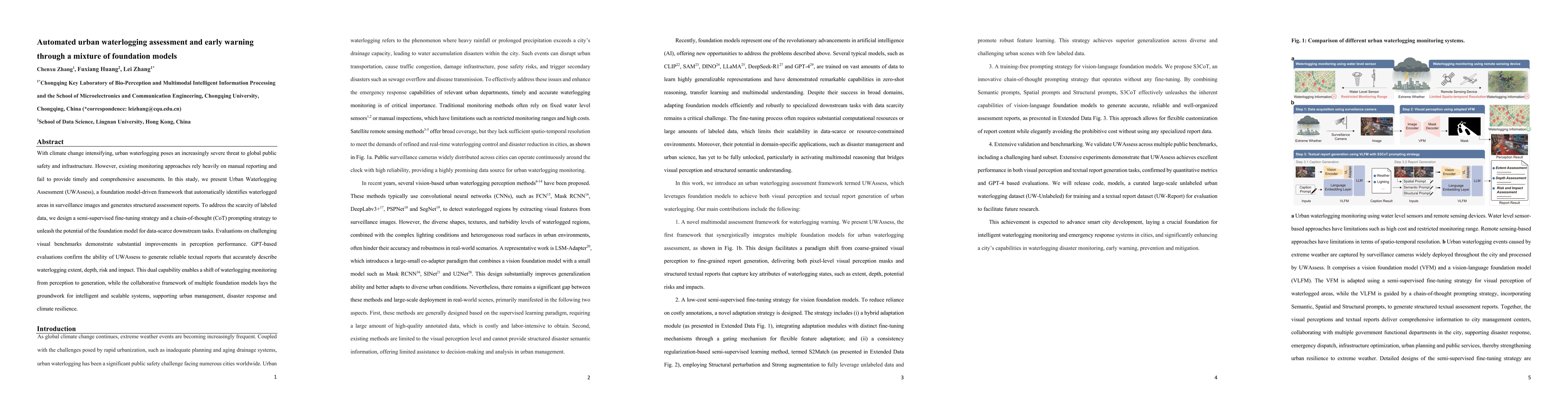 Thumbnail for Automated urban waterlogging assessment and early warning through a
  mixture of foundation models