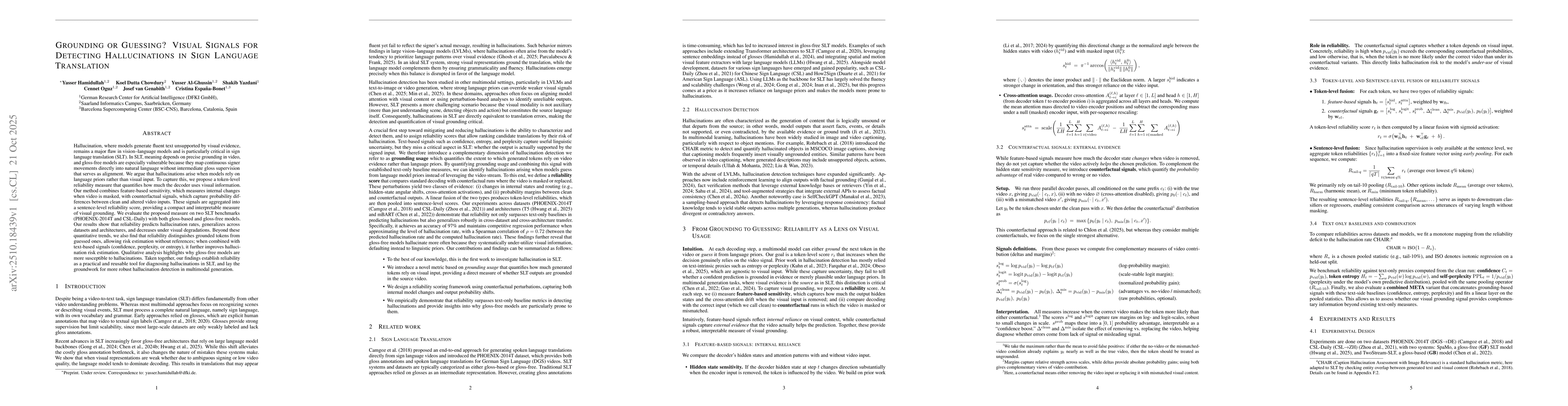 Thumbnail for Grounding or Guessing? Visual Signals for Detecting Hallucinations in
  Sign Language Translation