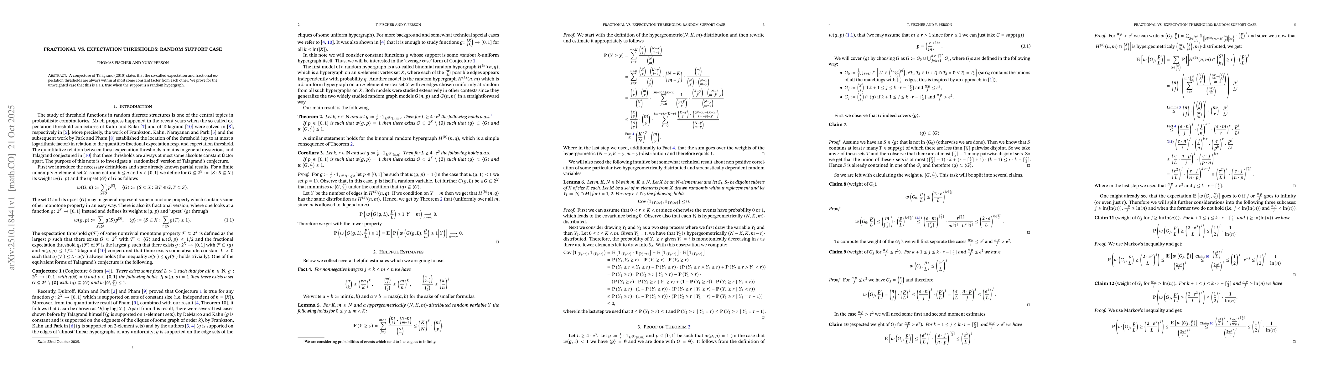 Thumbnail for Fractional Vs. Expectation Thresholds: Random Support Case