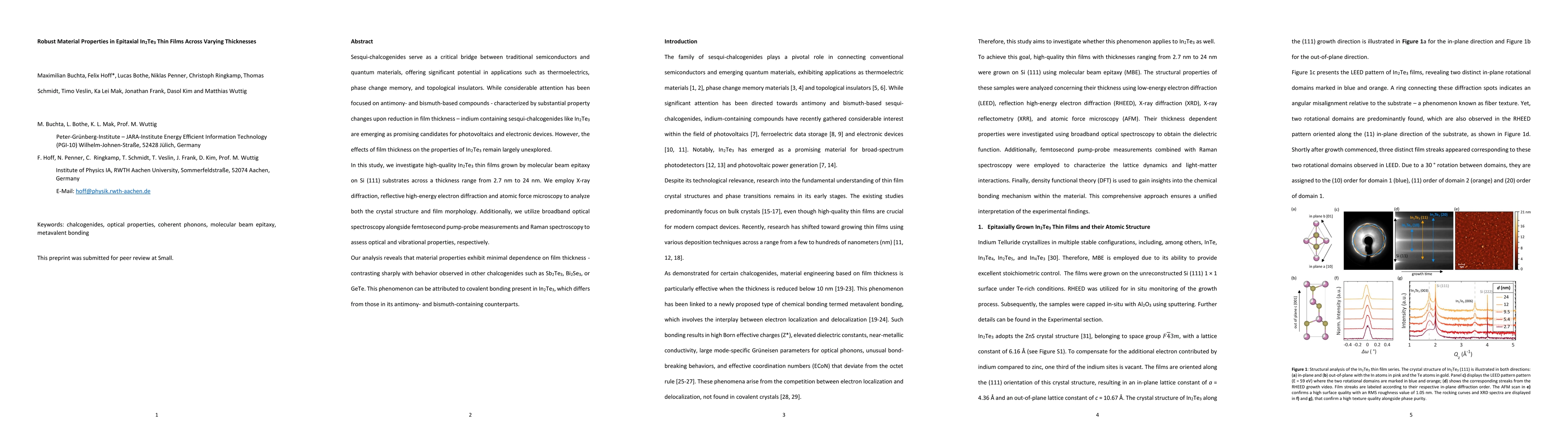 Thumbnail for Robust Material Properties in Epitaxial In$_2$Te$_3$ Thin Films Across
  Varying Thicknesses