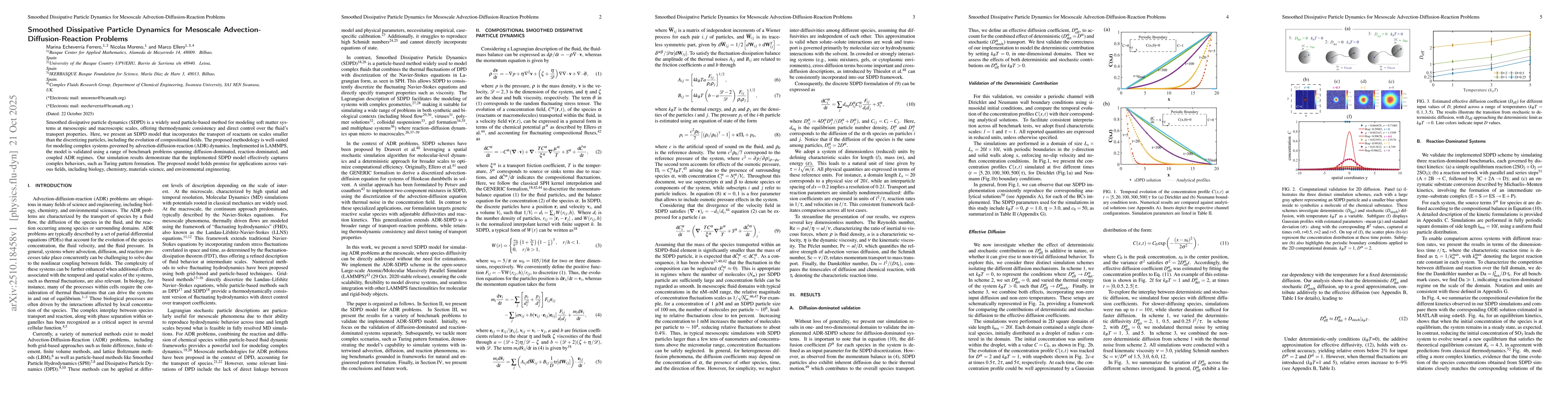 Thumbnail for Smoothed Dissipative Particle Dynamics for Mesoscale
  Advection-Diffusion-Reaction Problems