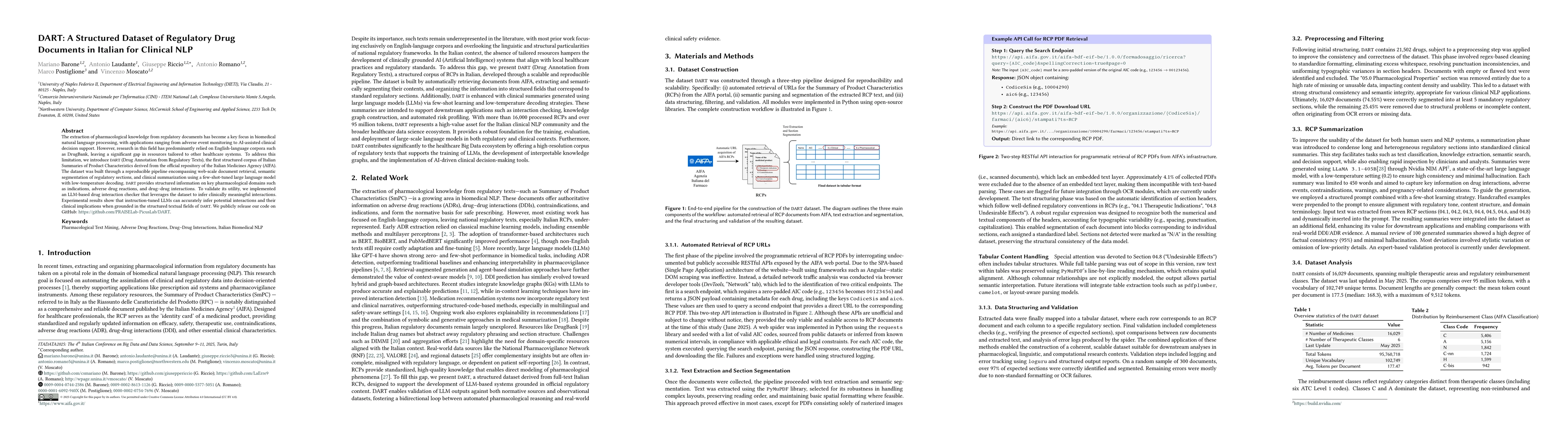 Thumbnail for DART: A Structured Dataset of Regulatory Drug Documents in Italian for
  Clinical NLP