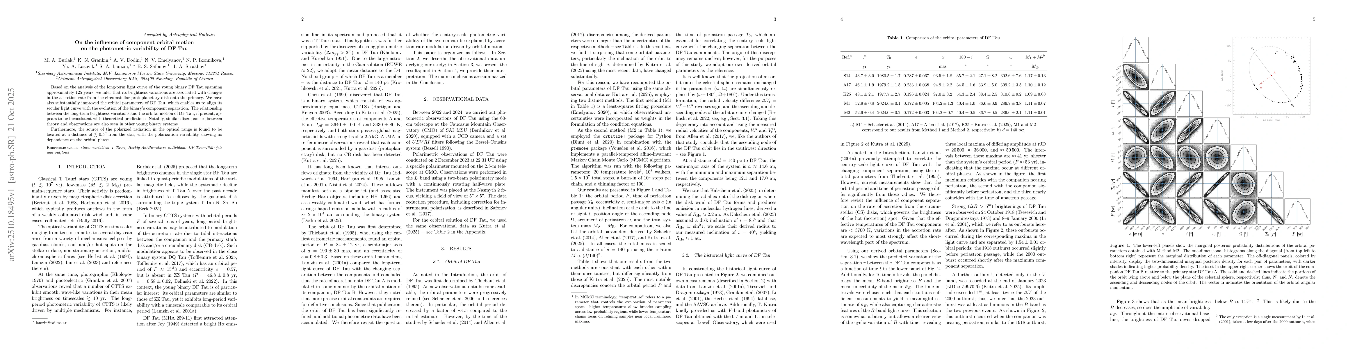 Thumbnail for On the influence of component orbital motion on the photometric
  variability of DF Tau