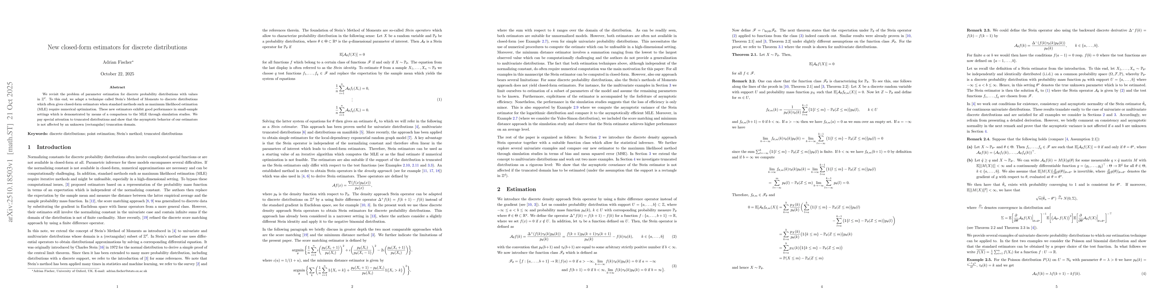 Thumbnail for New closed-form estimators for discrete distributions