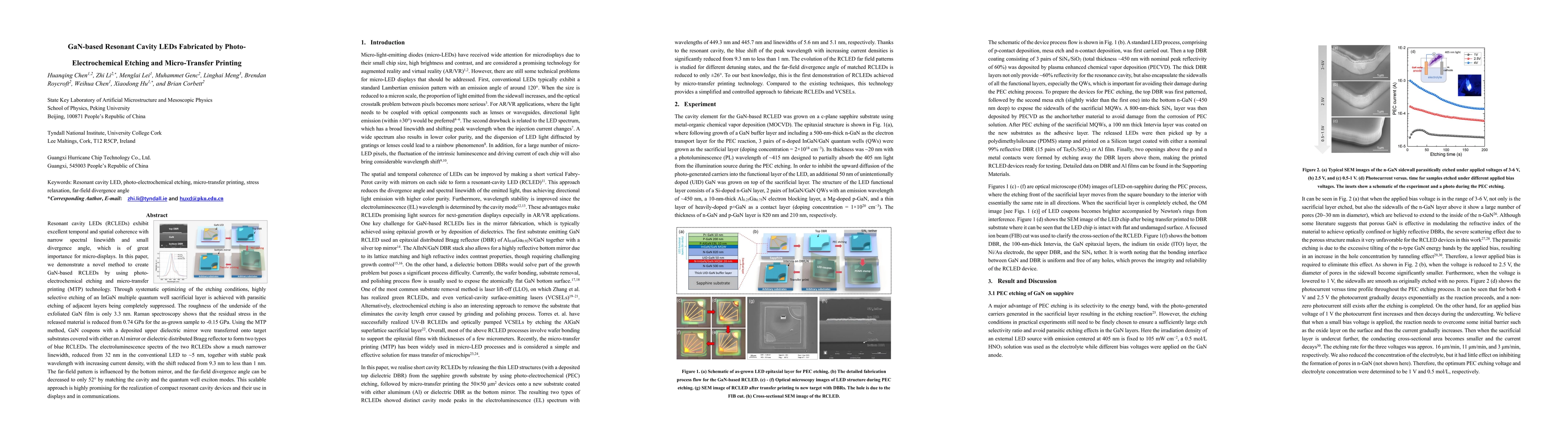 Thumbnail for GaN-based Resonant Cavity LEDs Fabricated by Photo-Electrochemical
  Etching and Micro-Transfer Printing
