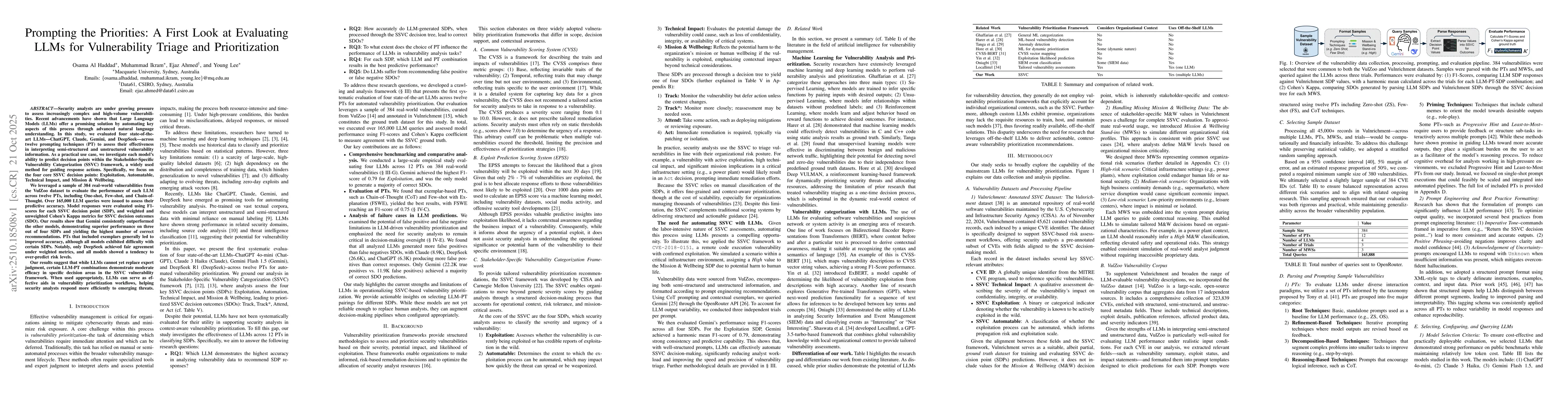 Thumbnail for Prompting the Priorities: A First Look at Evaluating LLMs for
  Vulnerability Triage and Prioritization