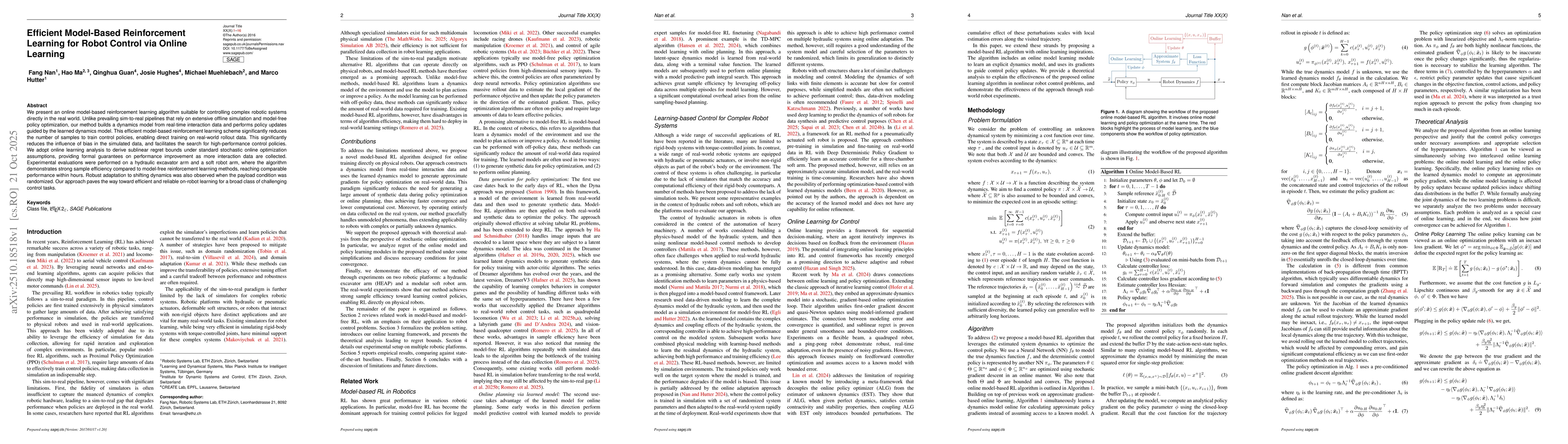 Thumbnail for Efficient Model-Based Reinforcement Learning for Robot Control via
  Online Learning