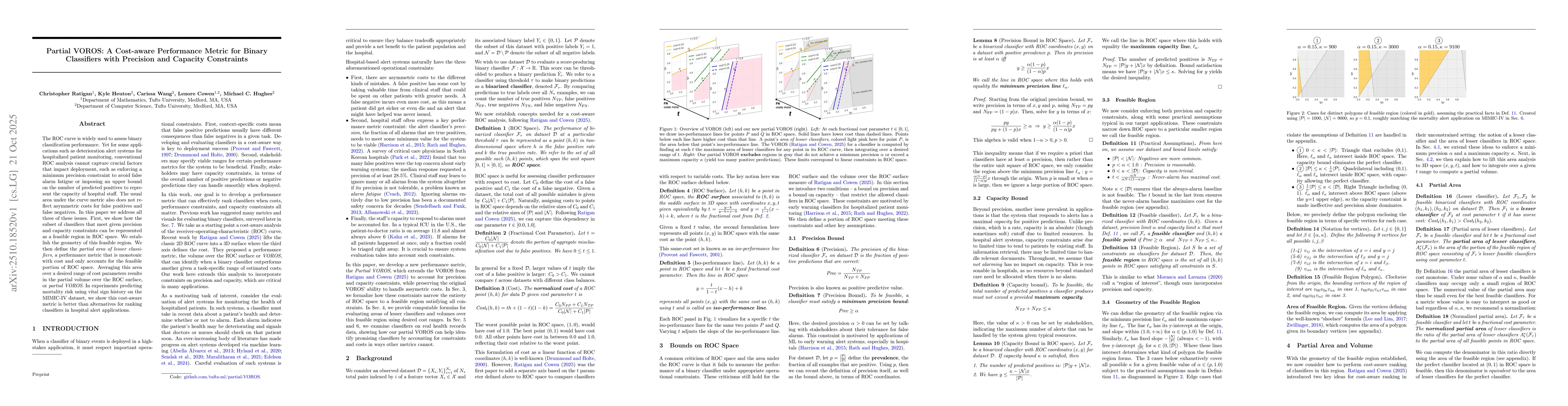 Thumbnail for Partial VOROS: A Cost-aware Performance Metric for Binary Classifiers
  with Precision and Capacity Constraints