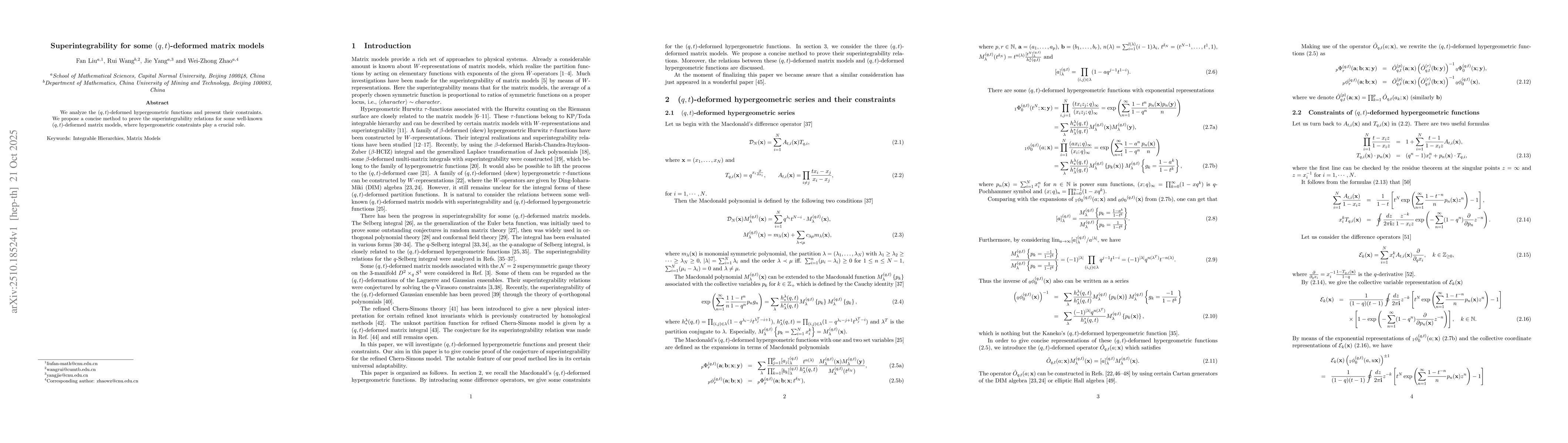 Thumbnail for Superintegrability for some $(q,t)$-deformed matrix models