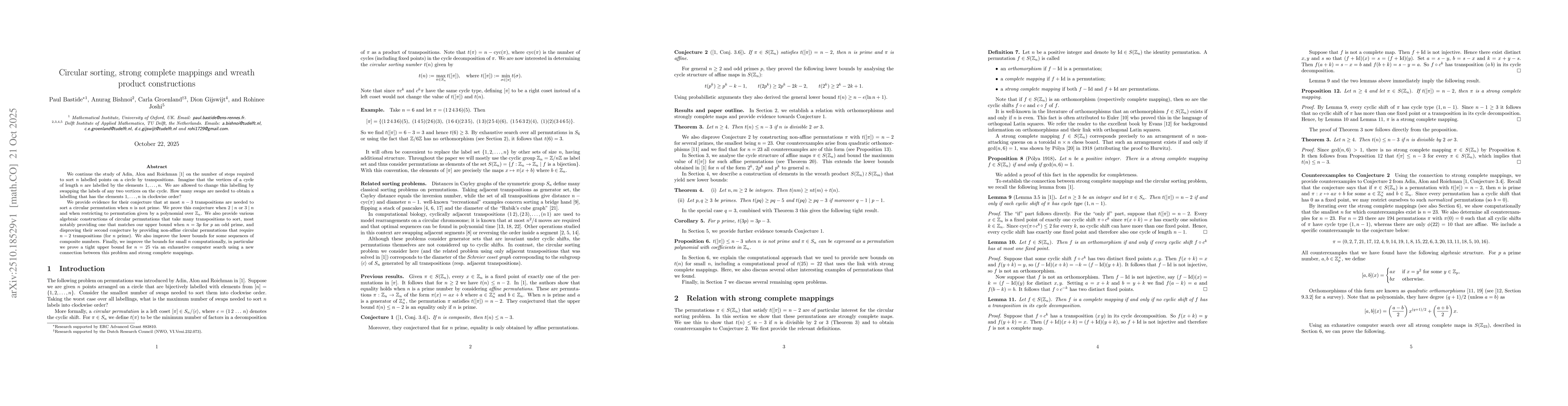 Thumbnail for Circular sorting, strong complete mappings and wreath product
  constructions