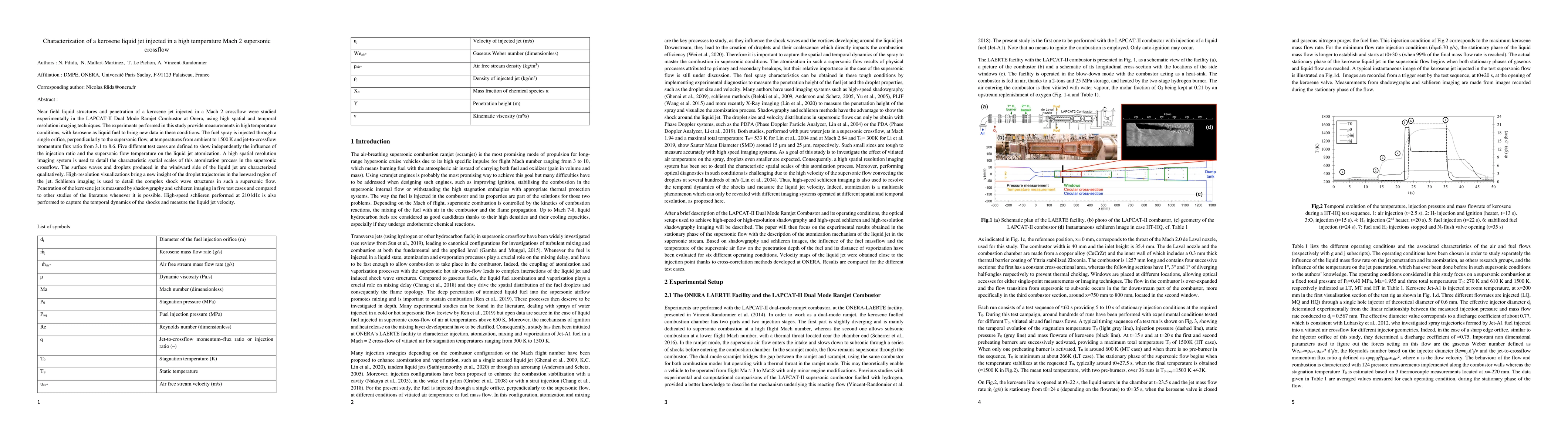 Thumbnail for Characterization of a kerosene liquid jet injected in a high temperature
  Mach 2 supersonic crossflow