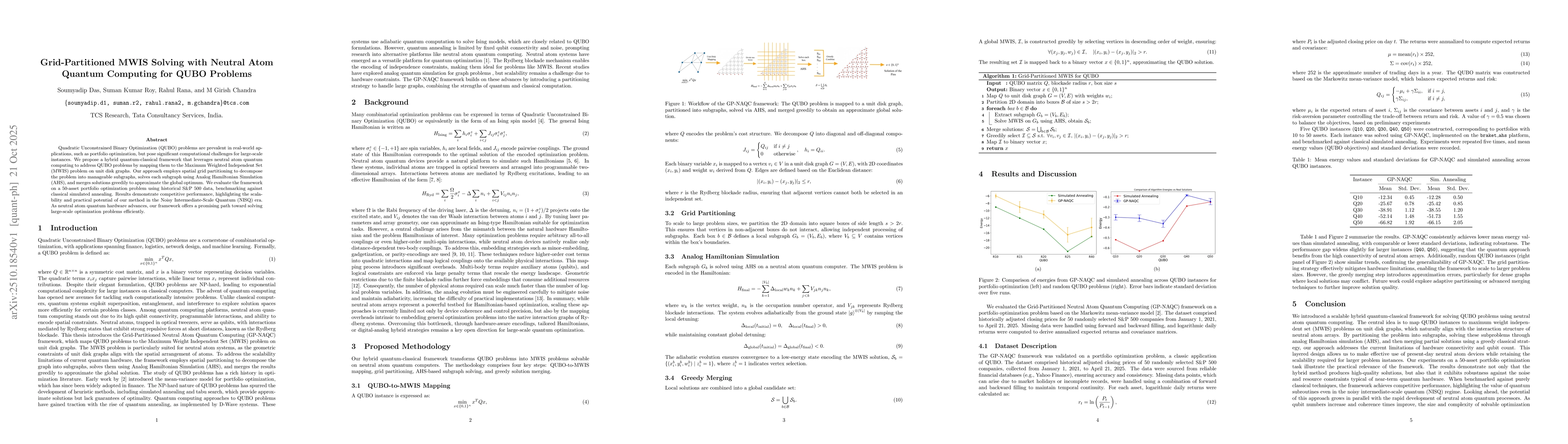 Thumbnail for Grid-Partitioned MWIS Solving with Neutral Atom Quantum Computing for
  QUBO Problems
