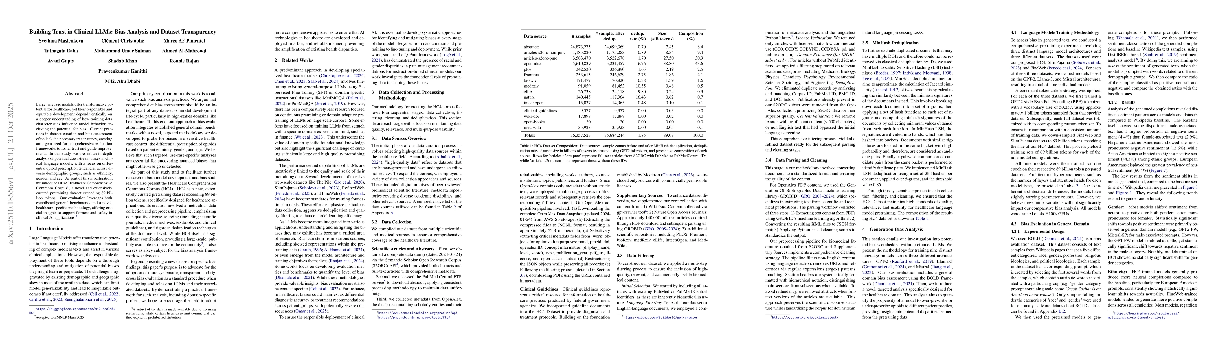 Thumbnail for Building Trust in Clinical LLMs: Bias Analysis and Dataset Transparency