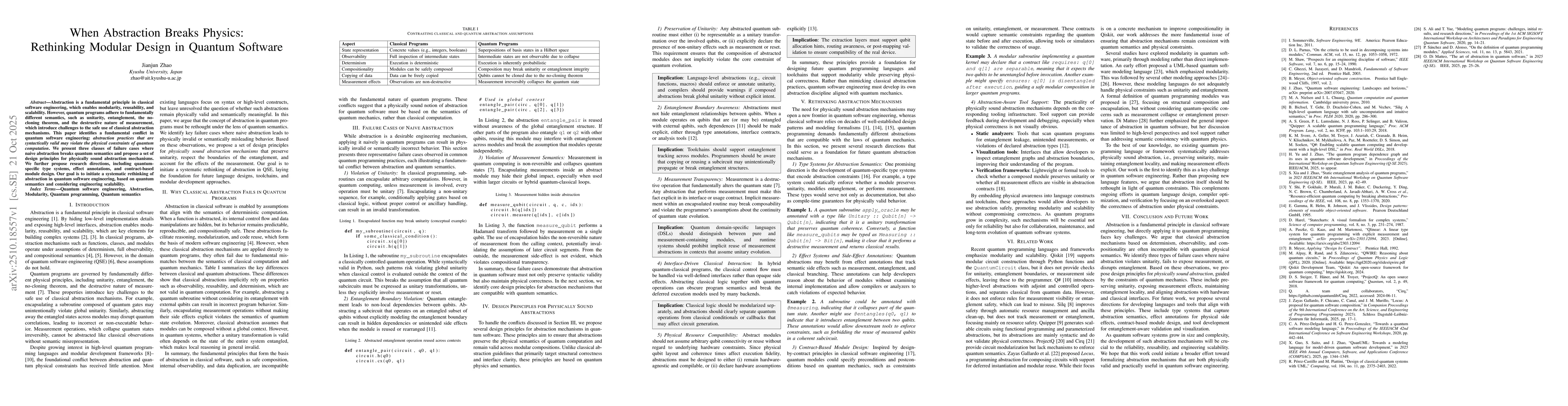 Thumbnail for When Abstraction Breaks Physics: Rethinking Modular Design in Quantum
  Software