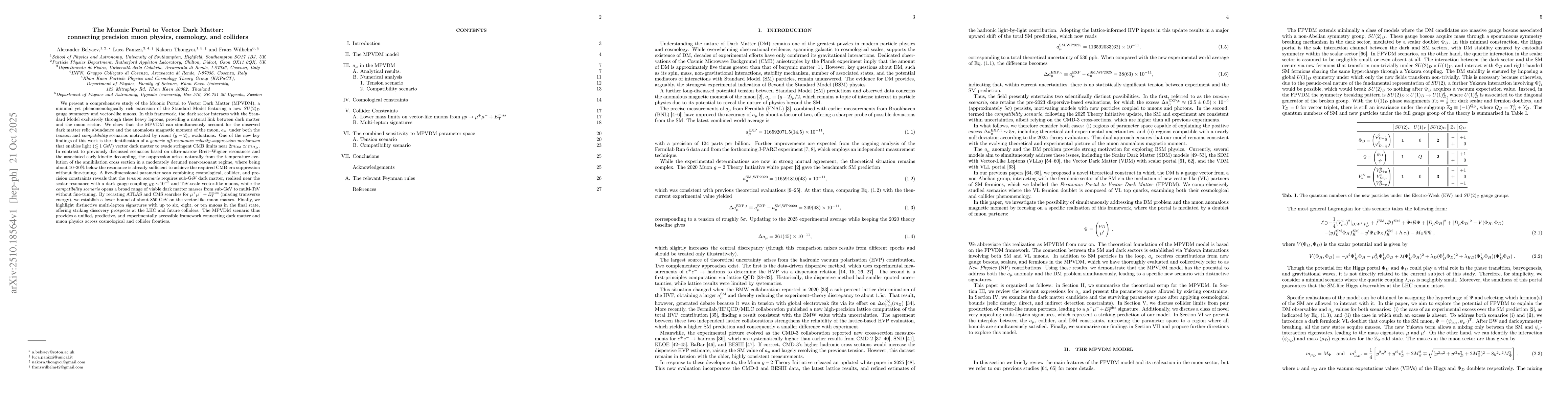 Thumbnail for The Muonic Portal to Vector Dark Matter:connecting precision muon
  physics, cosmology, and colliders