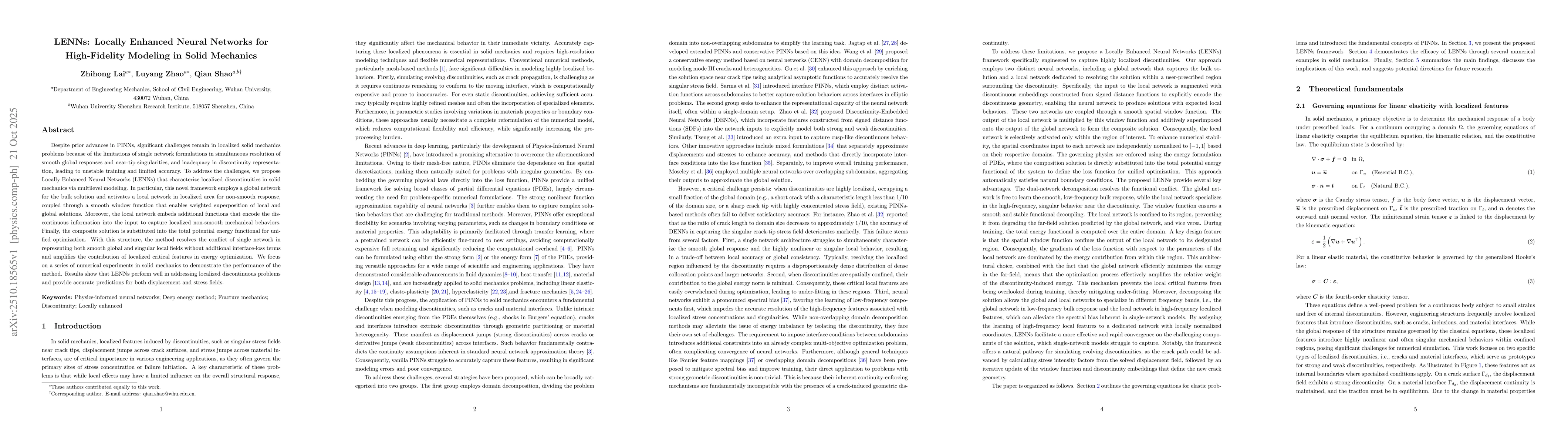 Thumbnail for LENNs: Locally Enhanced Neural Networks for High-Fidelity Modeling in
  Solid Mechanics