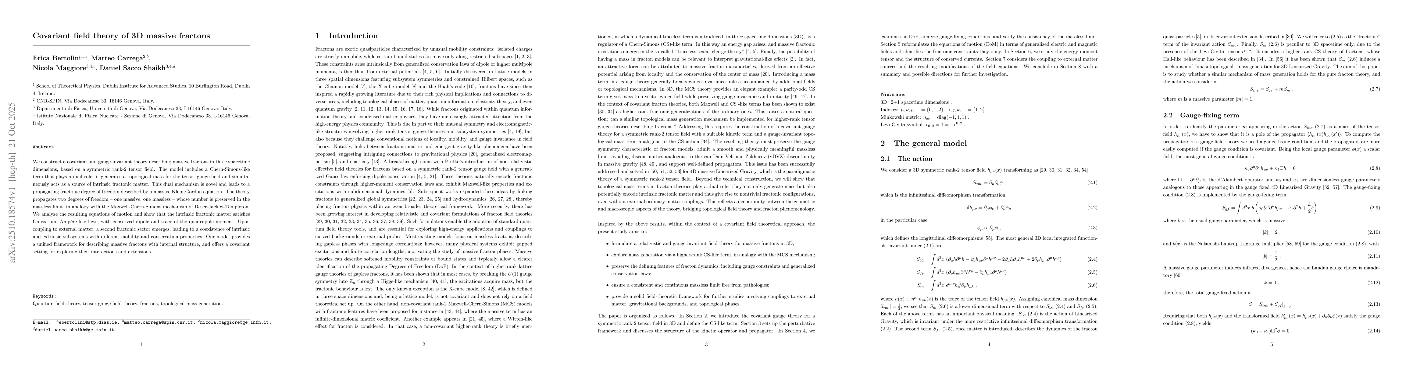 Thumbnail for Covariant field theory of 3D massive fractons