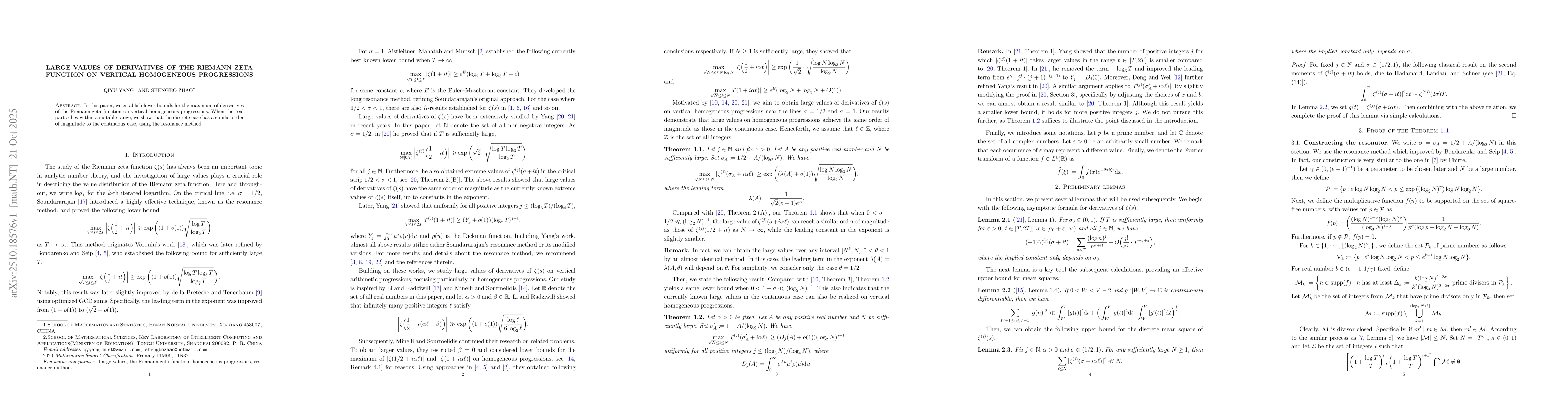 Thumbnail for Large values of derivatives of the Riemann zeta function on vertical
  homogeneous progressions