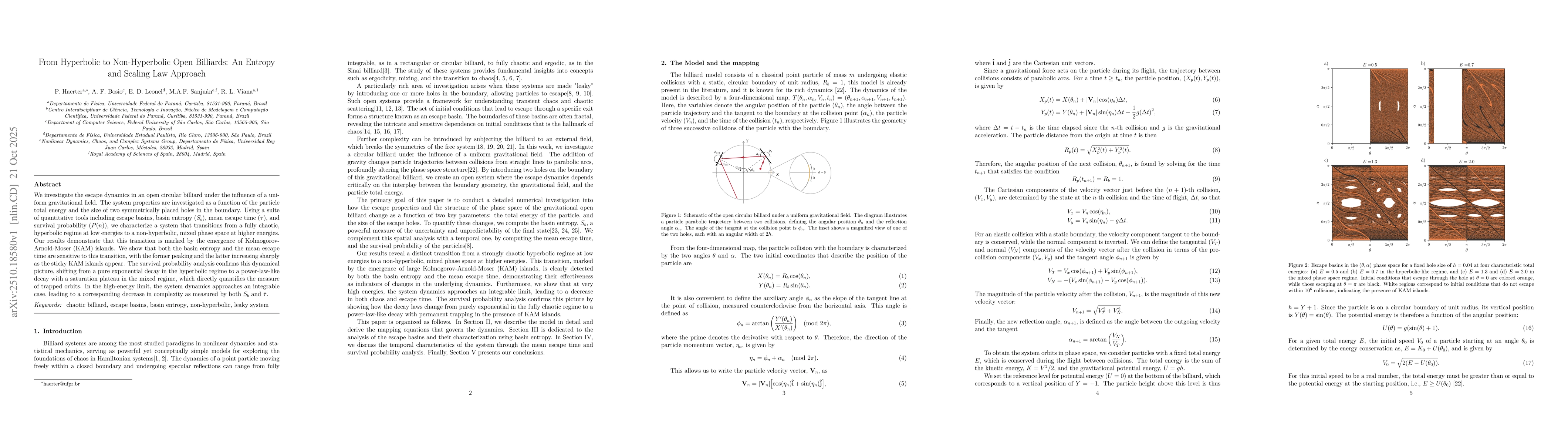 Thumbnail for From Hyperbolic to Non-Hyperbolic Open Billiards: An Entropy and Scaling
  Law Approach