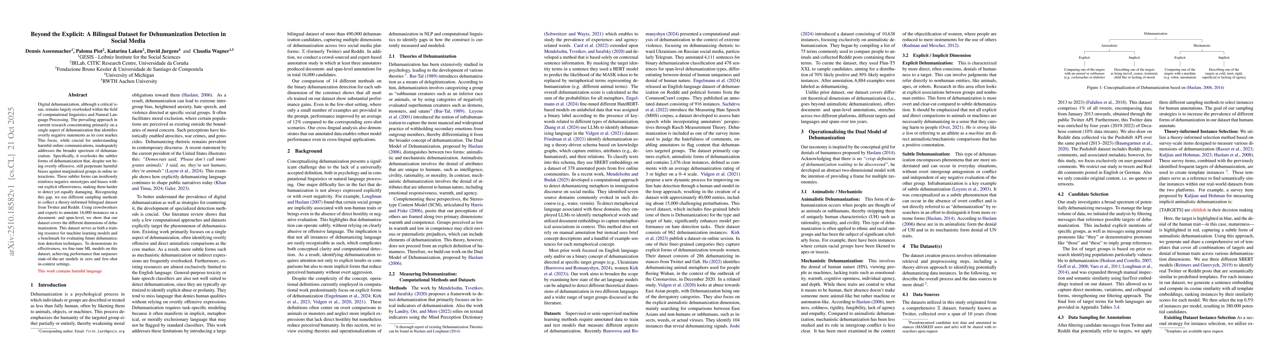 Thumbnail for Beyond the Explicit: A Bilingual Dataset for Dehumanization Detection in
  Social Media