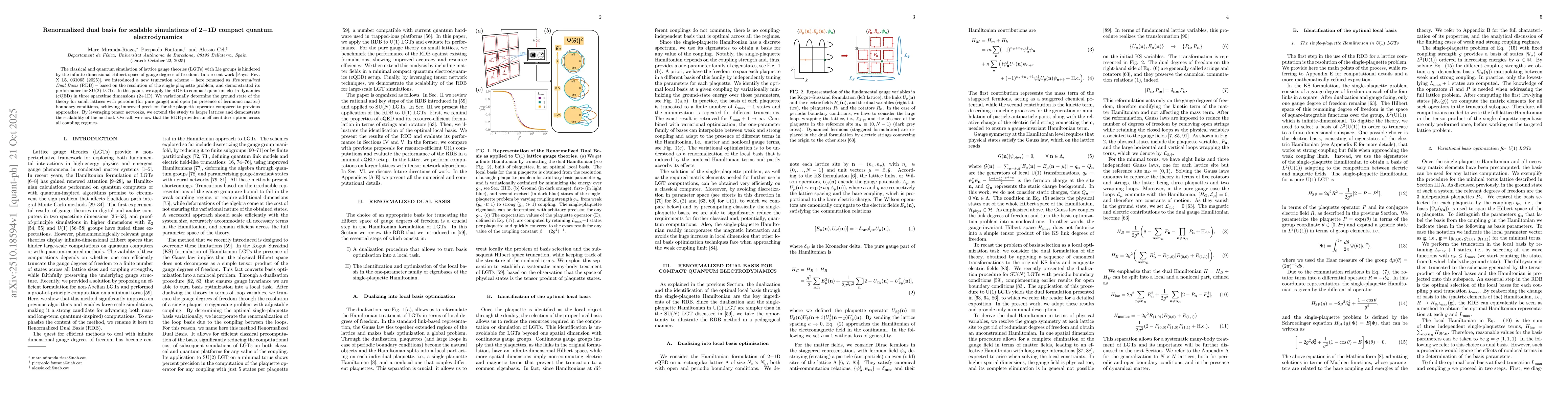 Thumbnail for Renormalized dual basis for scalable simulations of 2+1D compact quantum
  electrodynamics