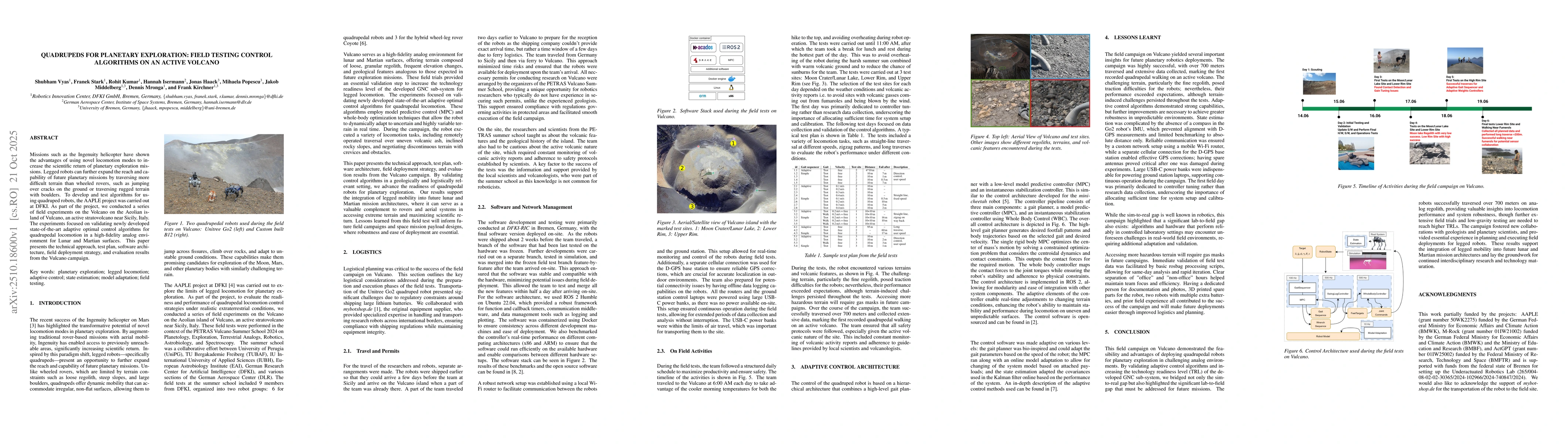 Thumbnail for Quadrupeds for Planetary Exploration: Field Testing Control Algorithms
  on an Active Volcano