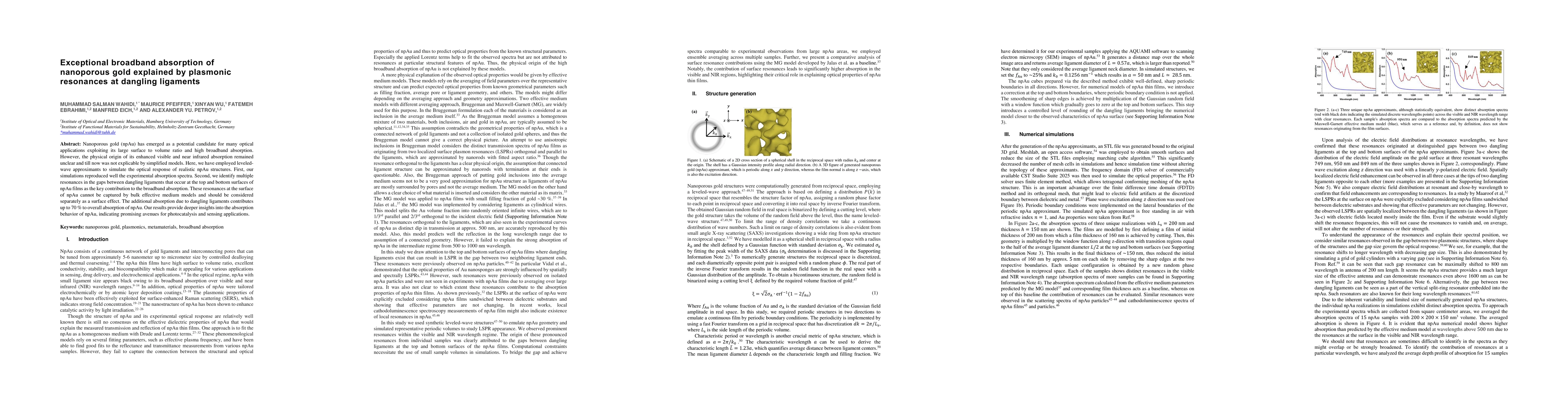 Thumbnail for Exceptional broadband absorption of nanoporous gold explained by
  plasmonic resonances at dangling ligaments