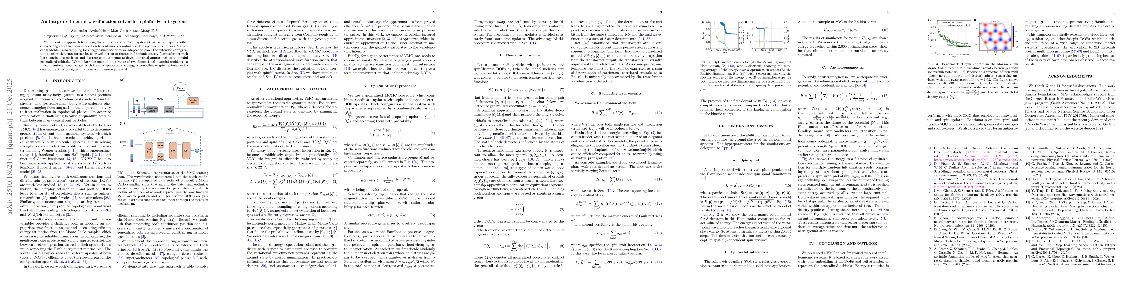 Thumbnail for An integrated neural wavefunction solver for spinful Fermi systems