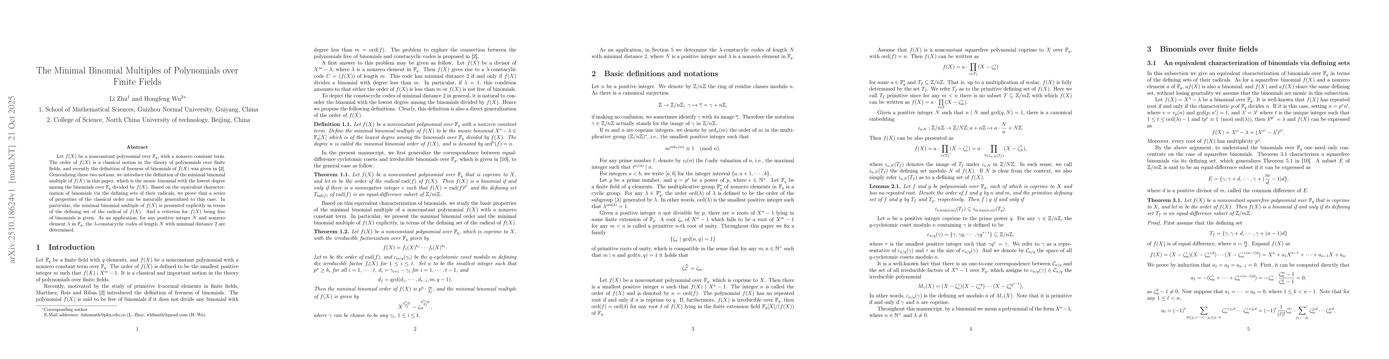 Thumbnail for The Minimal Binomial Multiples of Polynomials over Finite Fields