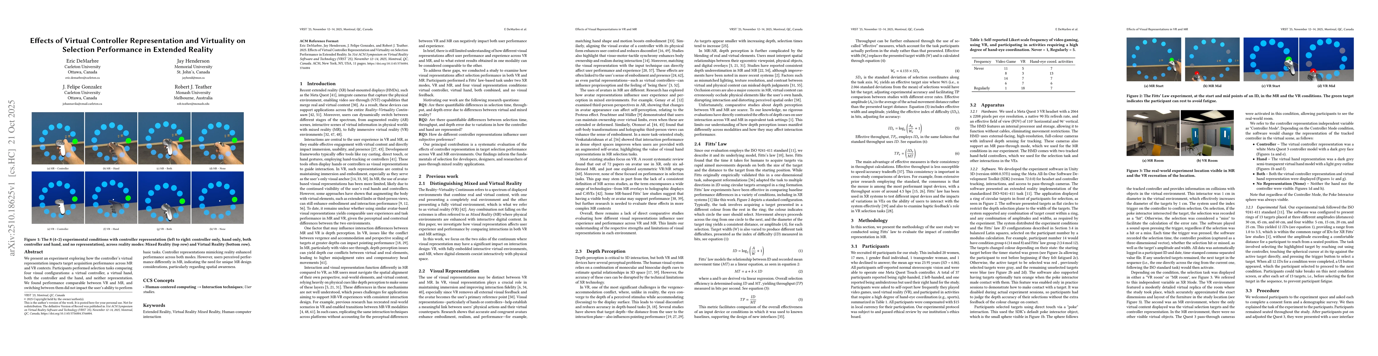 Thumbnail for Effects of Virtual Controller Representation and Virtuality on Selection
  Performance in Extended Reality