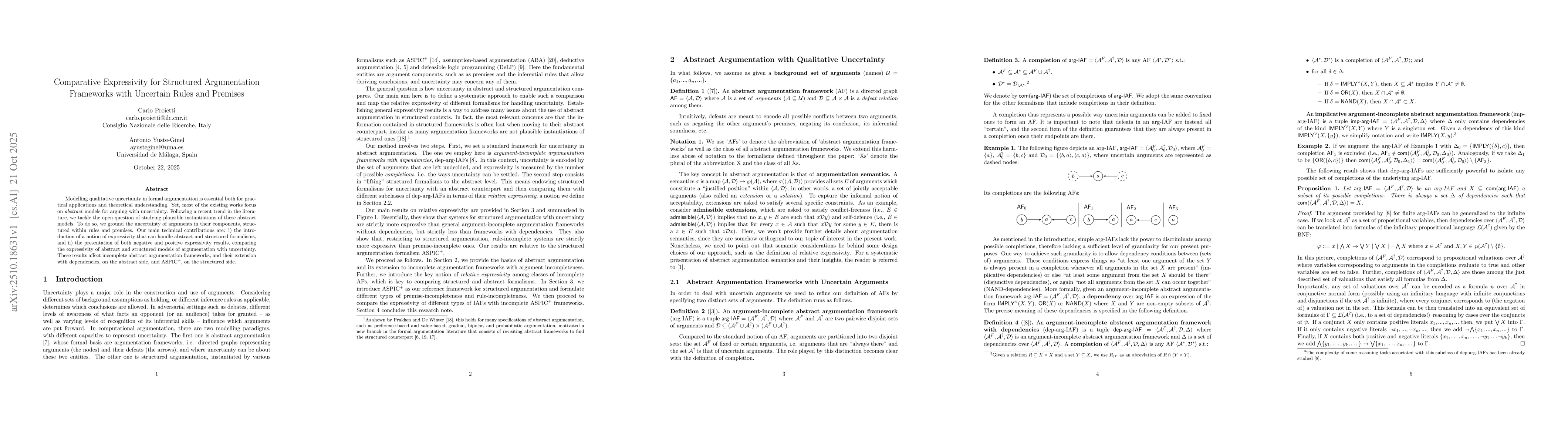 Thumbnail for Comparative Expressivity for Structured Argumentation Frameworks with
  Uncertain Rules and Premises