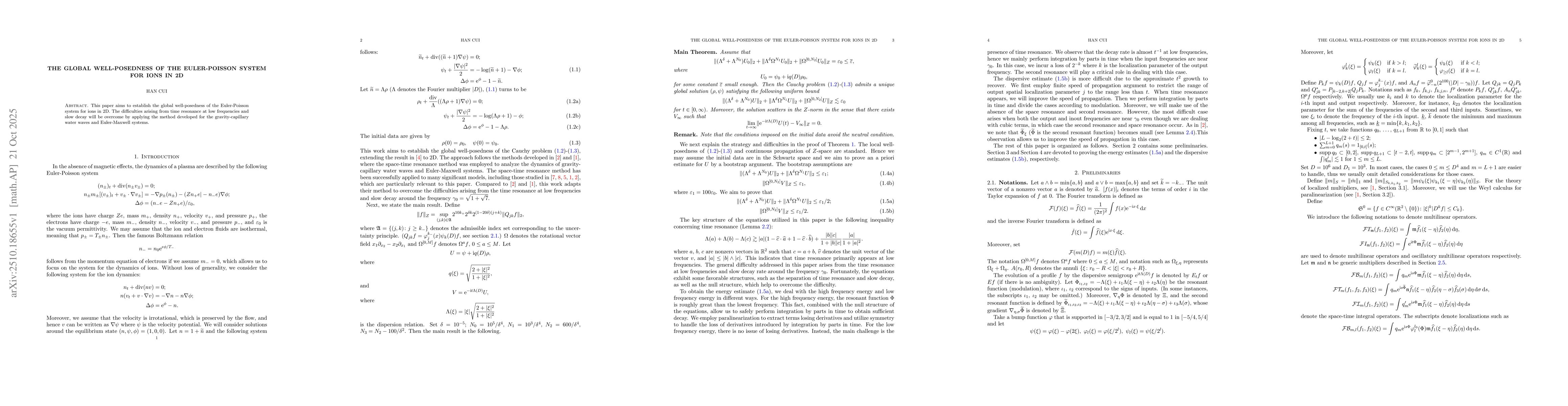 Thumbnail for The Global Well-posedness of the Euler-Poisson System for Ions in 2D