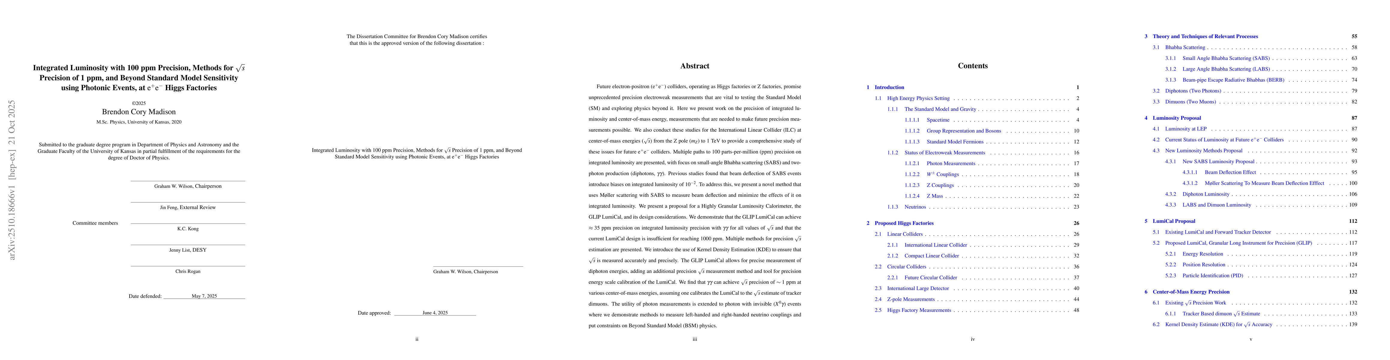 Thumbnail for Integrated Luminosity with 100 ppm Precision, Methods for $\sqrt{s}$
  Precision of 1 ppm, and Beyond Standard Model Sensitivity using Photonic
  Events, at $\mathrm{e^{+}e^{-}}$ Higgs Factories