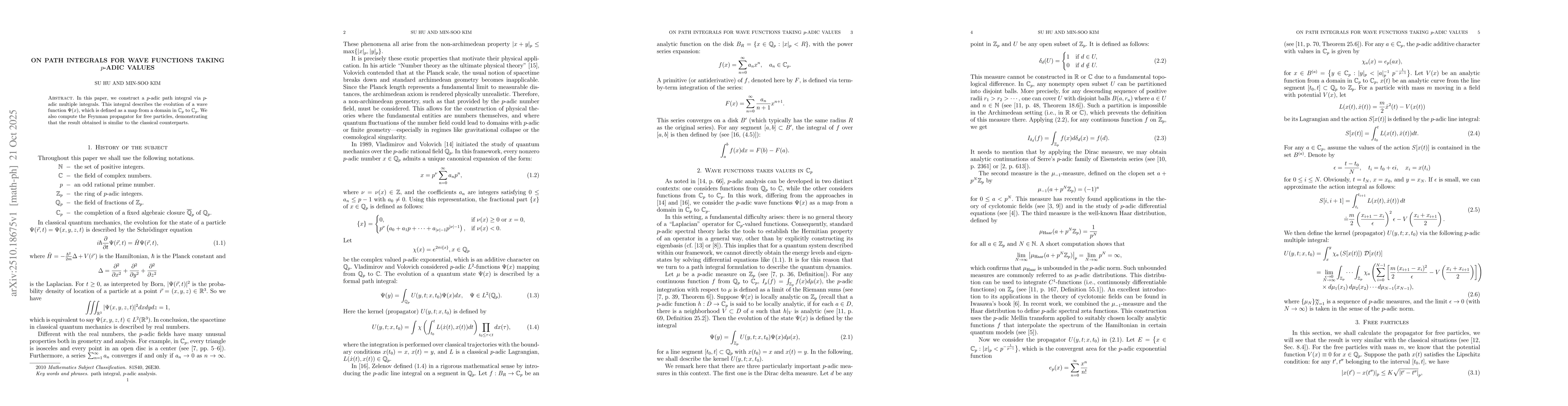 Thumbnail for On path integrals for wave functions taking $p$-adic values