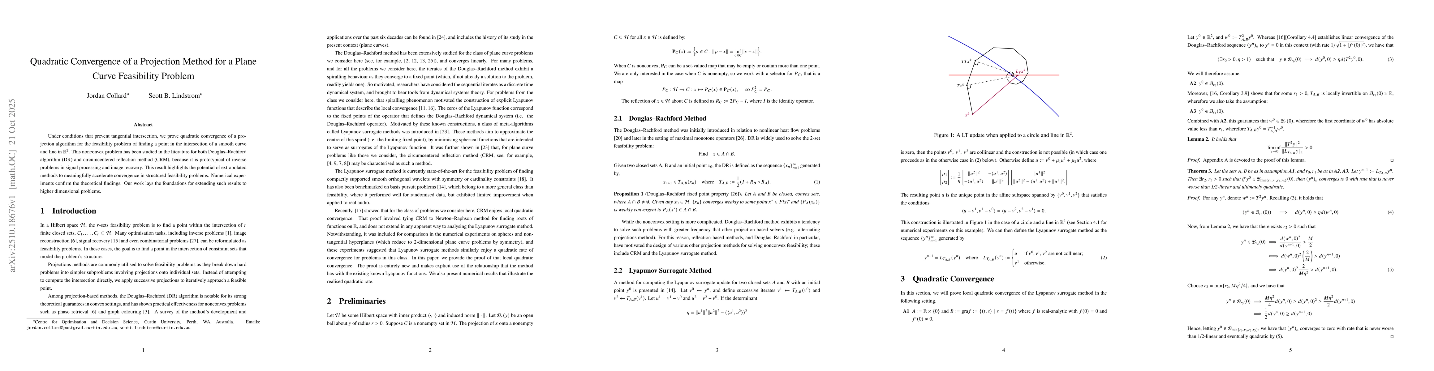 Thumbnail for Quadratic Convergence of a Projection Method for a Plane Curve
  Feasibility Problem